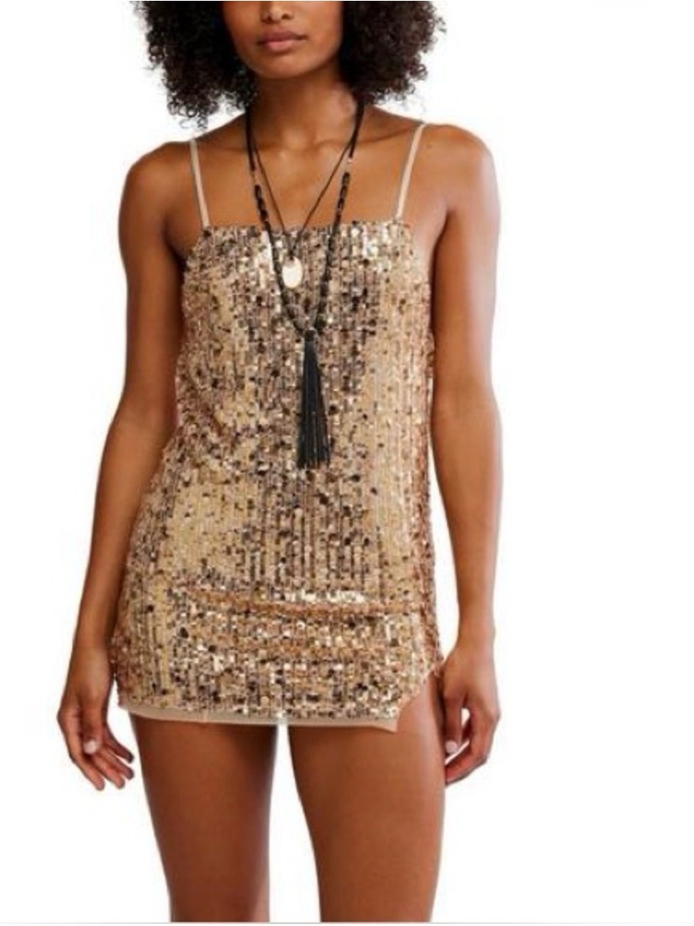 Free People Midnight Kiss Mini
Gold Sequin Slip Dress Size Medium NWT